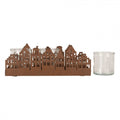 Clayre & Eef Teelichthalter Haeuserzeile 3-flammig Graechtenhaeuser Rostoptik 3 Glaeser 30x9x11 cm (6Y5783)