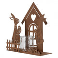 Clayre & Eef Teelichthalter Windlicht Edelrost Metall Osterhasenpaar am Haeuschen mit Glaseinsatz 26x9x26 cm (6Y5786)