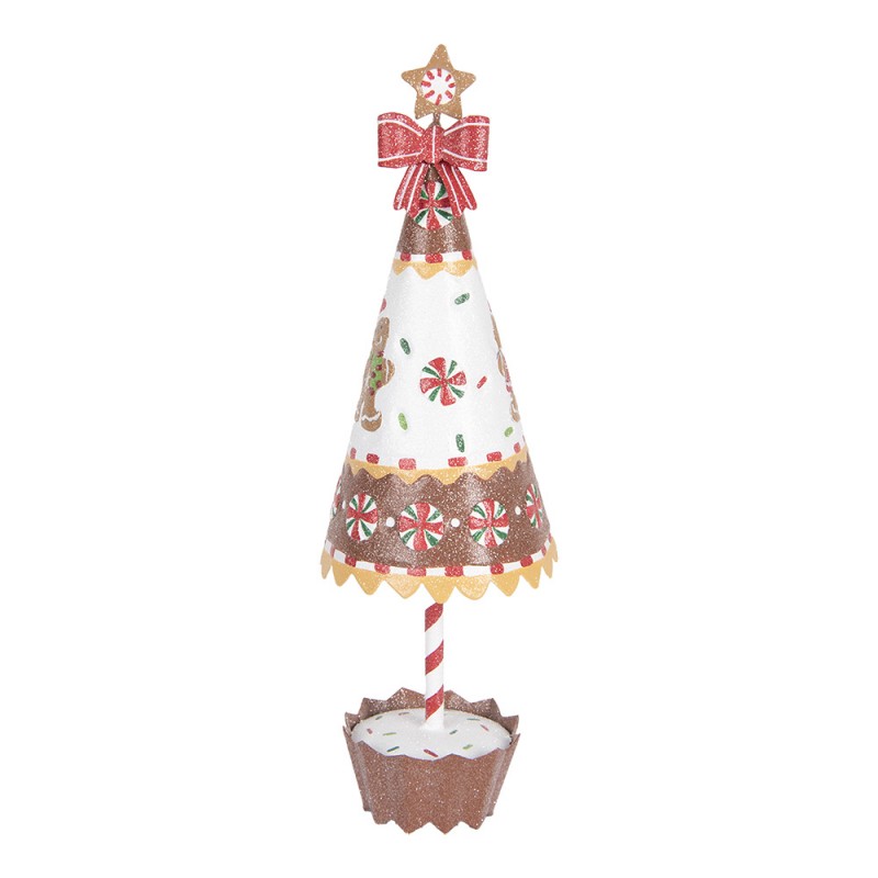 Deko-Weihnachtsbaum aus Metall Pfefferkuchenmann mit Cupcake-Fuß Braun Weiß Ø 11x37 cm von Clayre & Eef (6Y5803)