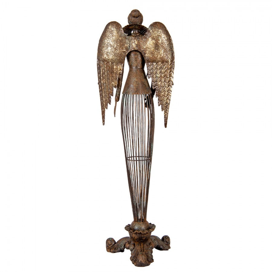 Metall-Dekorationsfigur Engel im Gitterrock auf Barocksockel Antikgold 17x15x54 cm von Clayre & Eef (6Y5837)