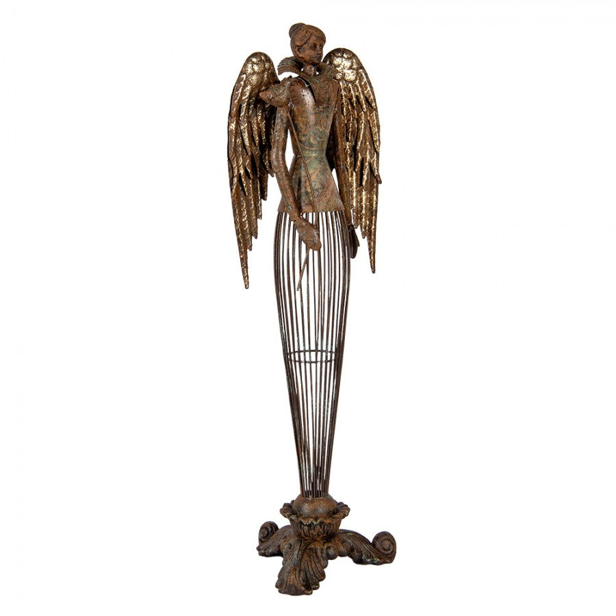 Metall-Dekorationsfigur Engel im Gitterrock auf Barocksockel Antikgold 17x15x54 cm von Clayre & Eef (6Y5837)