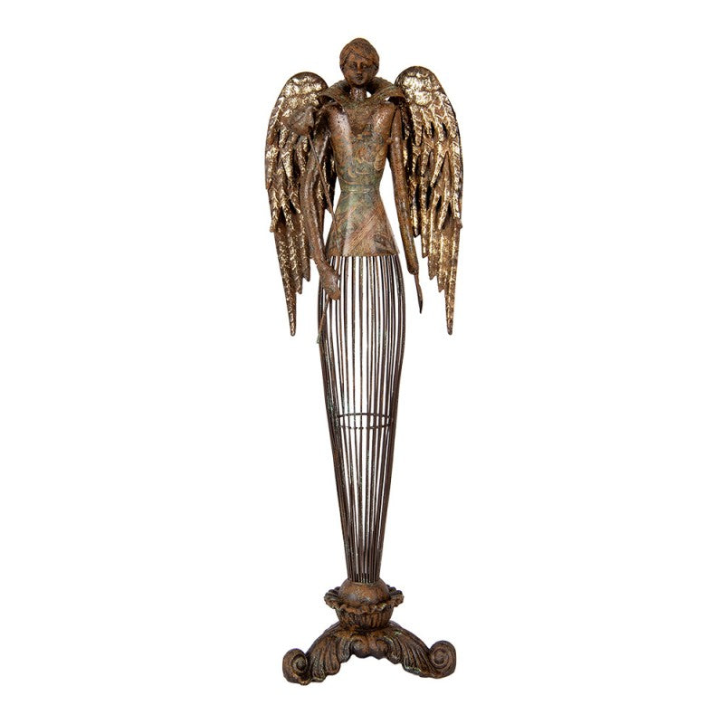 Metall-Dekorationsfigur Engel im Gitterrock auf Barocksockel Antikgold 17x15x54 cm von Clayre & Eef (6Y5837)