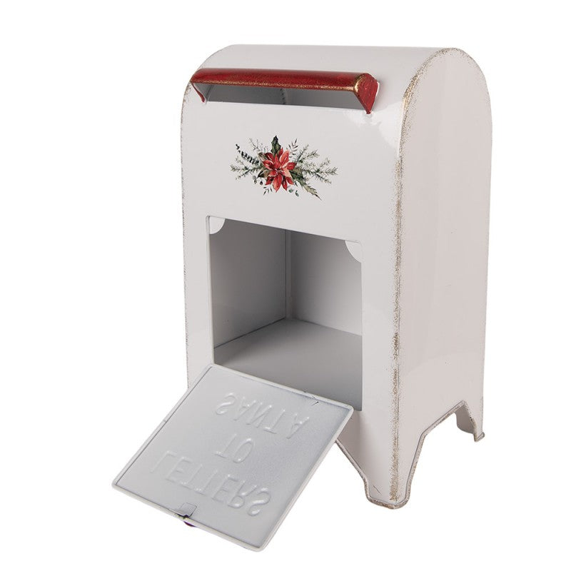 Nostalgischer Weihnachts-Briefkasten Letters to Santa mit Weihnachtsstern Weiß-Rot Metall 20x14x30 cm von Clayre & Eef (6Y5914)