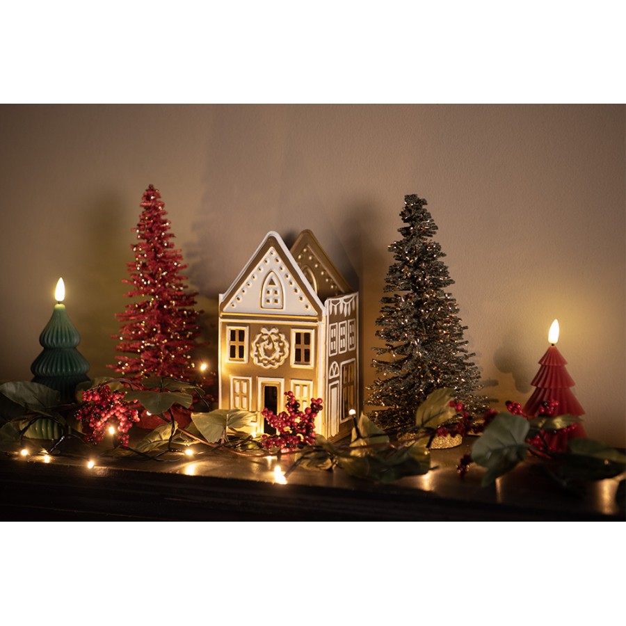 Clayre & Eef Teelichthalter Grosses Metall Lichthaus Champagnergold Weihnachtskranz Icing Relief 12x11x22 cm (6Y5920)