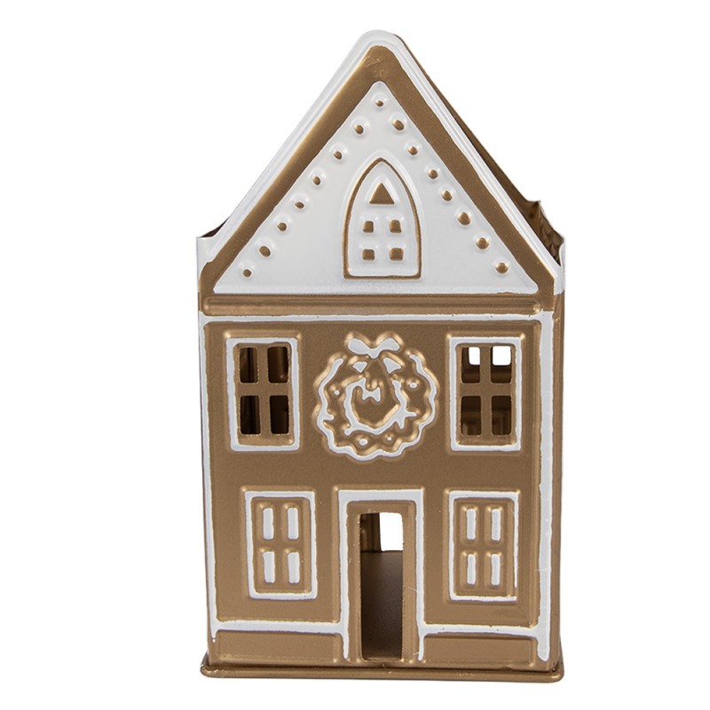Clayre & Eef Teelichthalter Grosses Metall Lichthaus Champagnergold Weihnachtskranz Icing Relief 12x11x22 cm (6Y5920)