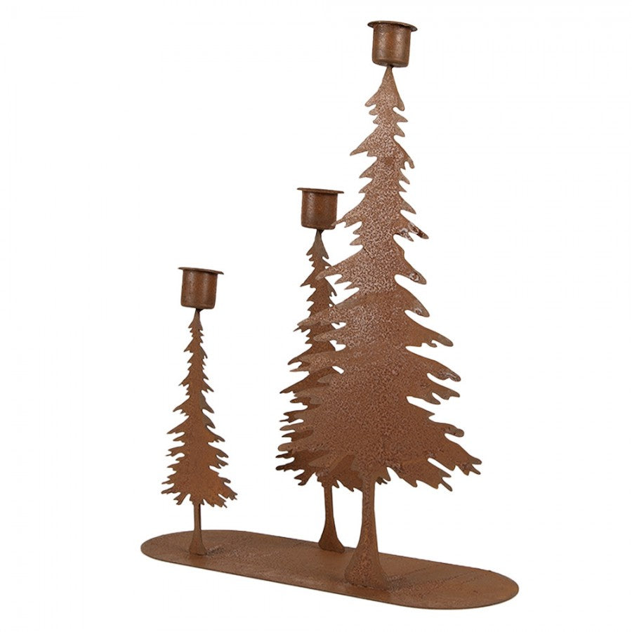 Edelrost-Kerzenständer Tannenwald 3-flammig Rostbraun 25x9x33 cm Metall von Clayre & Eef (6Y5936)