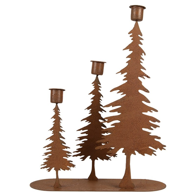 Edelrost-Kerzenständer Tannenwald 3-flammig Rostbraun 25x9x33 cm Metall von Clayre & Eef (6Y5936)