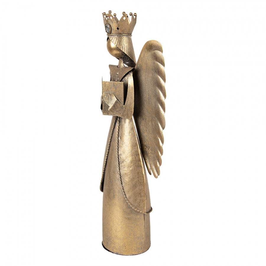 Metall-Dekorationsfigur Sängerengel mit Krone & Liederbuch Antikgold 17x10x39 cm von Clayre & Eef (6Y5943)