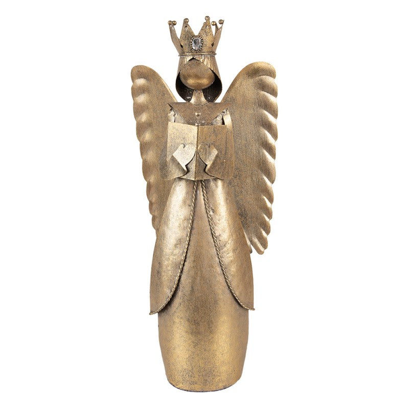 Metall-Dekorationsfigur Sängerengel mit Krone & Liederbuch Antikgold 17x10x39 cm von Clayre & Eef (6Y5943)