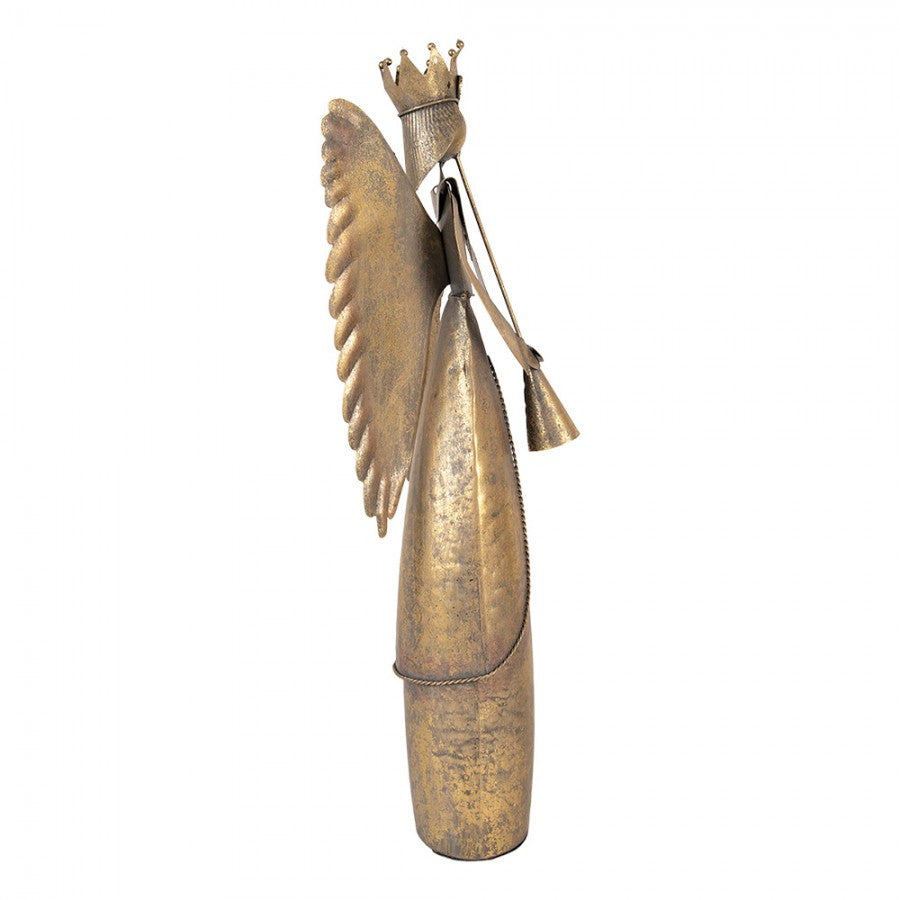 Metall-Dekorationsfigur Posaunenengel mit Krone Antikgold 20x16x52 cm von Clayre & Eef (6Y5945)