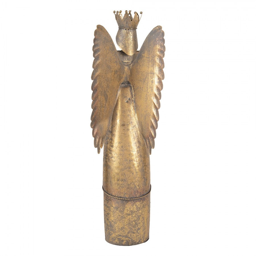 Metall-Dekorationsfigur Posaunenengel mit Krone Antikgold 20x16x52 cm von Clayre & Eef (6Y5945)