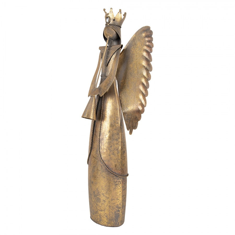Metall-Dekorationsfigur Posaunenengel mit Krone Antikgold 20x16x52 cm von Clayre & Eef (6Y5945)