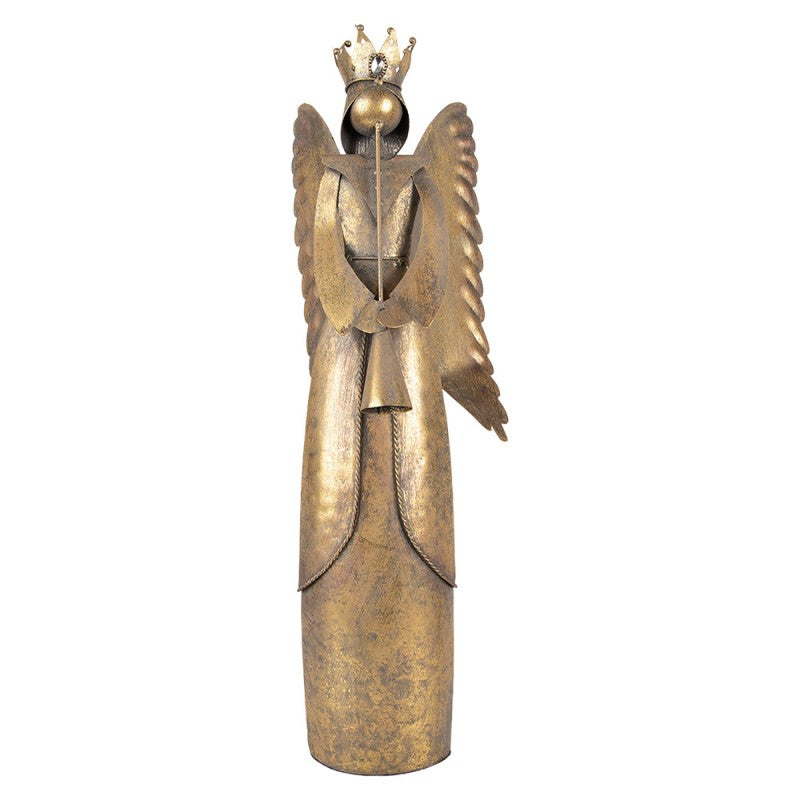 Metall-Dekorationsfigur Posaunenengel mit Krone Antikgold 20x16x52 cm von Clayre & Eef (6Y5945)