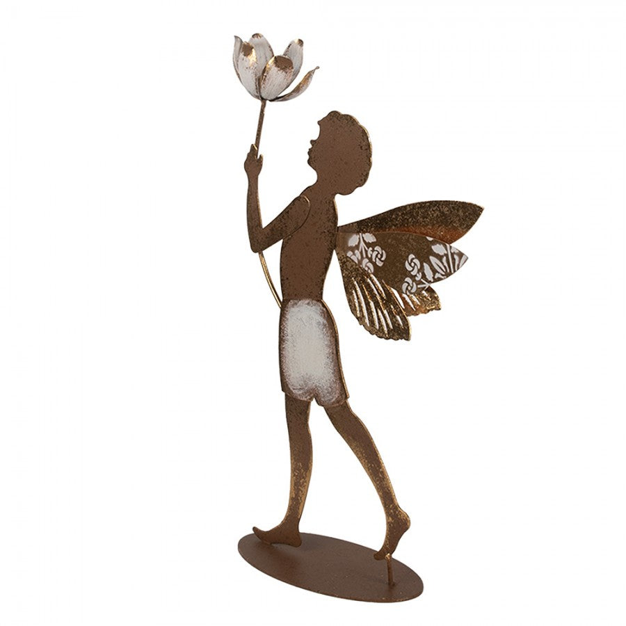 Metall-Dekorationsfigur Engel mit Blüte Antikgold-Braun 20x8x36 cm von Clayre & Eef (6Y5959)