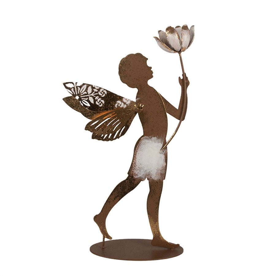 Metall-Dekorationsfigur Engel mit Blüte Antikgold-Braun 20x8x36 cm von Clayre & Eef (6Y5959)