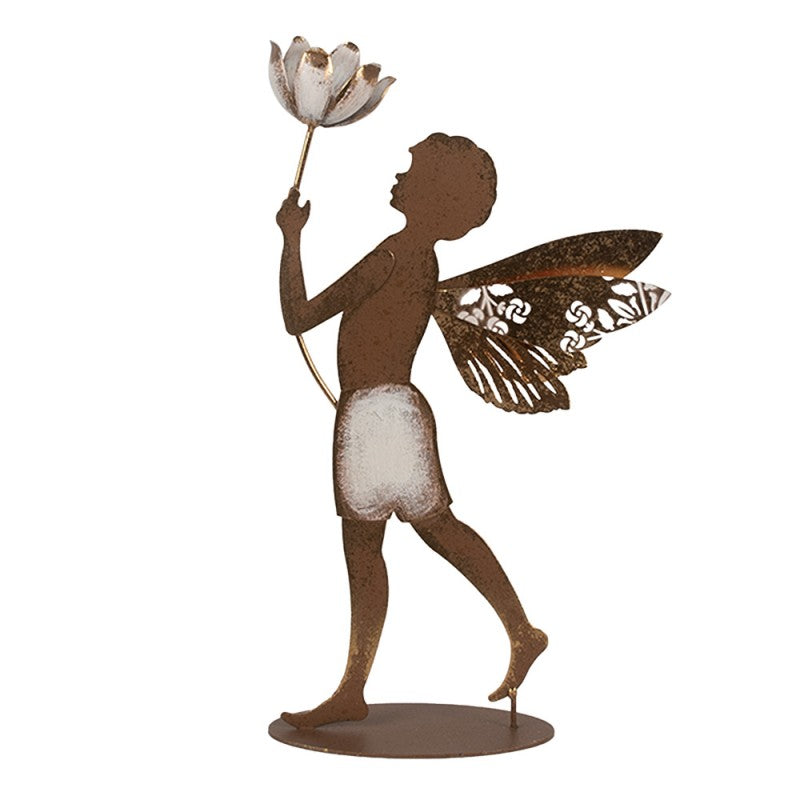 Metall-Dekorationsfigur Engel mit Blüte Antikgold-Braun 20x8x36 cm von Clayre & Eef (6Y5959)