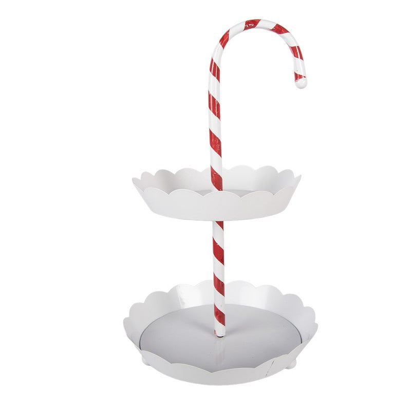 2-stöckige Etagere Zuckerstange Metall Wellenrand Weiß Rot Ø 29x47 cm von Clayre & Eef (6Y5981)