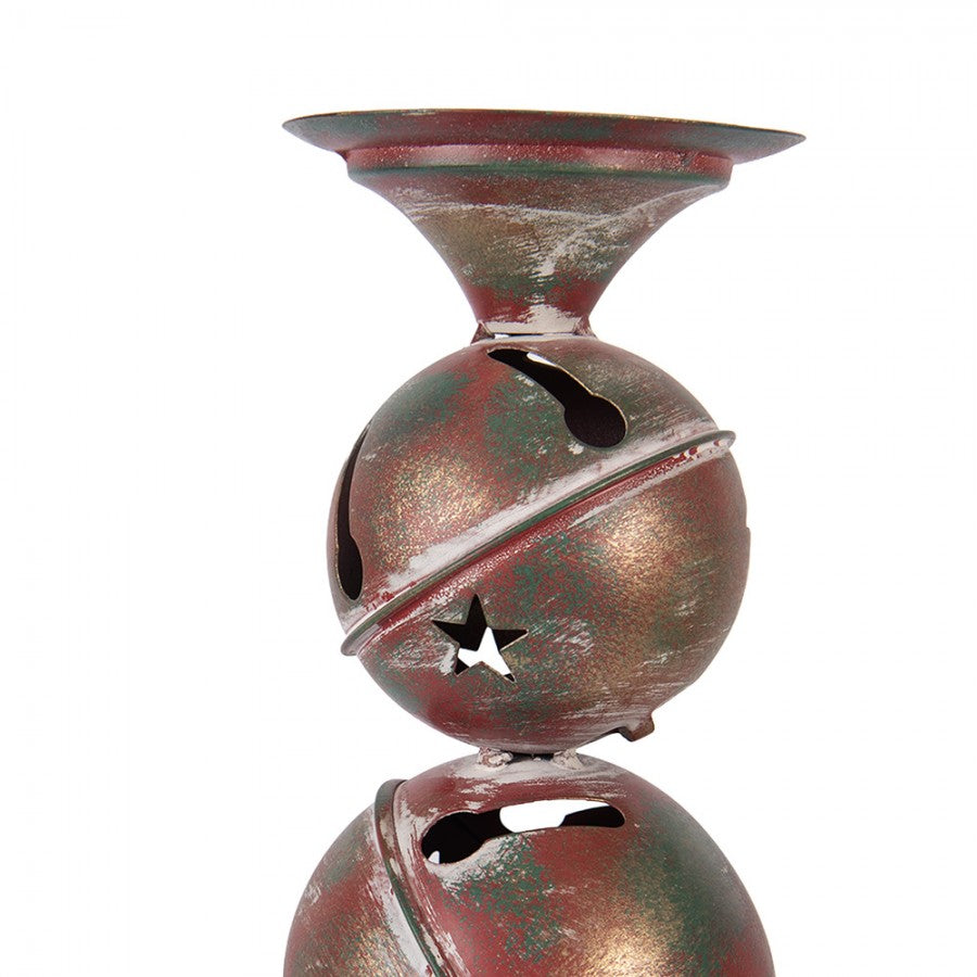 Vintage-Metall-Kerzenständer Schellen-Turm Kupferfarben Ø 16x44 cm für Stumpenkerzen von Clayre & Eef (6Y5988)