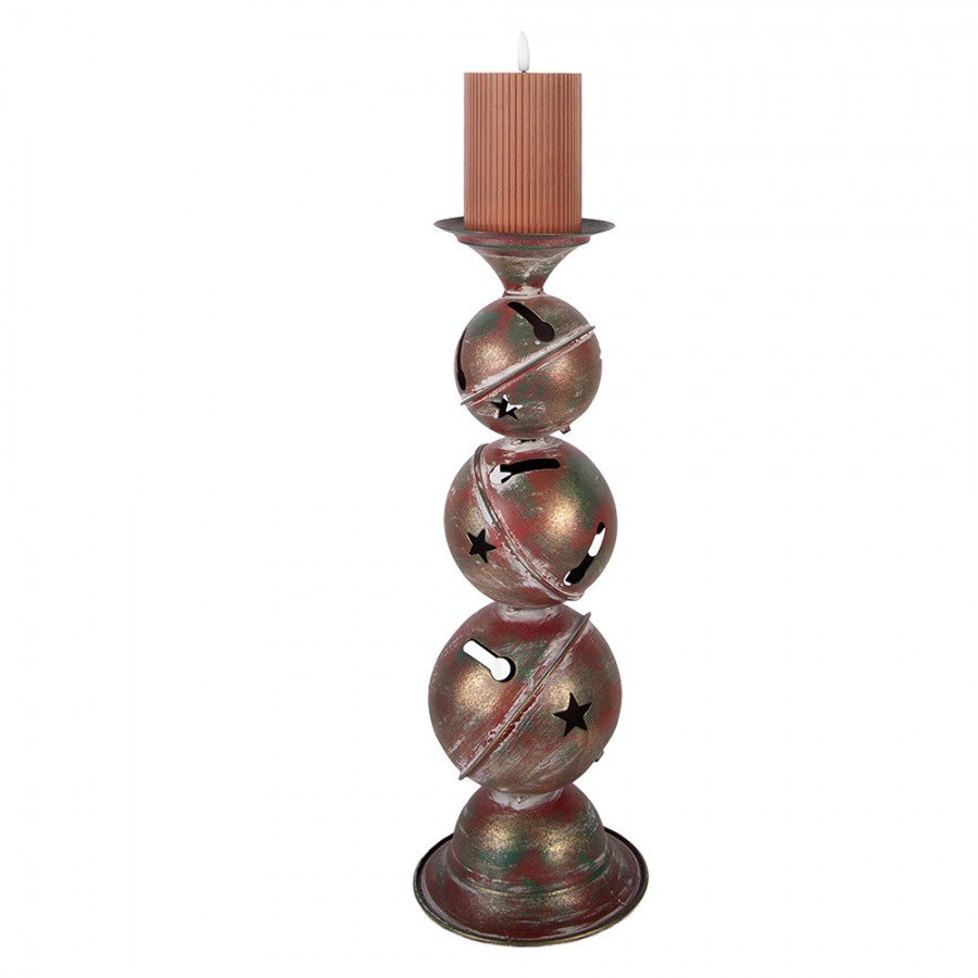 Vintage-Metall-Kerzenständer Schellen-Turm Kupferfarben Ø 16x44 cm für Stumpenkerzen von Clayre & Eef (6Y5988)