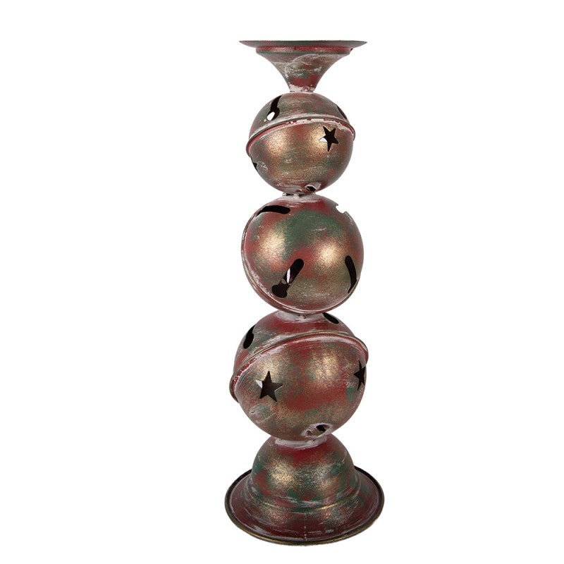 Vintage-Metall-Kerzenständer Schellen-Turm Kupferfarben Ø 16x44 cm für Stumpenkerzen von Clayre & Eef (6Y5988)