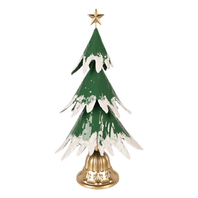 Deko-Weihnachtsbaum aus Metall verschneit mit Glockenfuß Grün Gold 26x20x50 cm von Clayre & Eef (6Y6013)