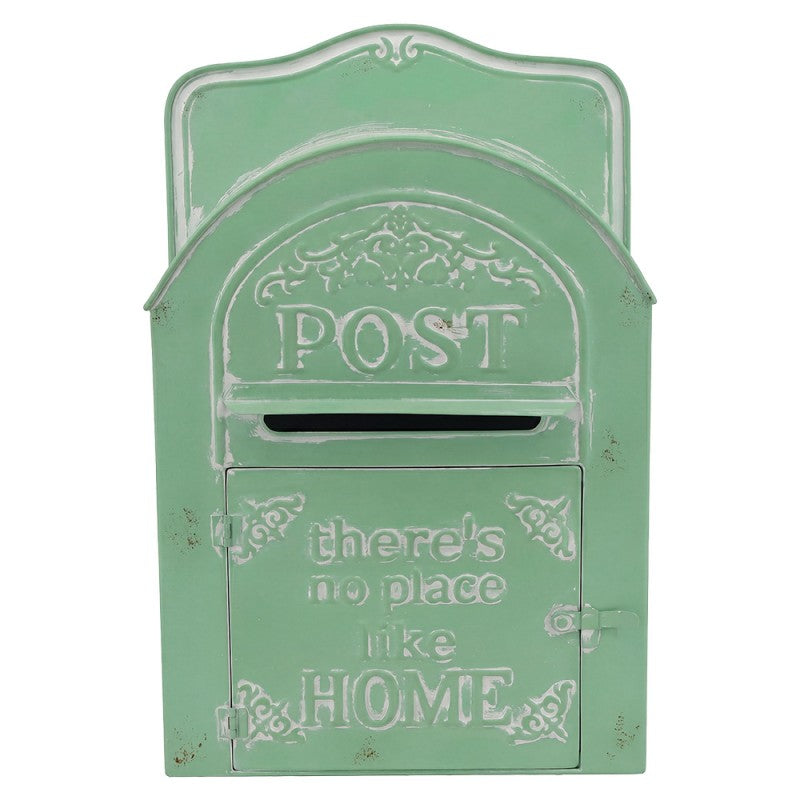 Landhaus-Wandbriefkasten there’s no place like HOME Salbeigrün-Weiß Metall 30x12x45 cm von Clayre & Eef (6Y6038)