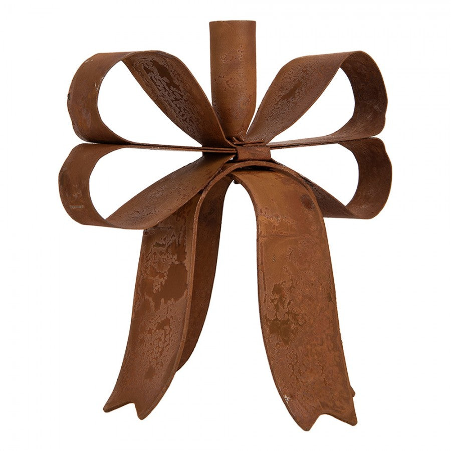 Edelrost-Kerzenständer Schleife Rostbraun 19x15x18 cm Metall für Stabkerzen von Clayre & Eef (6Y6094)