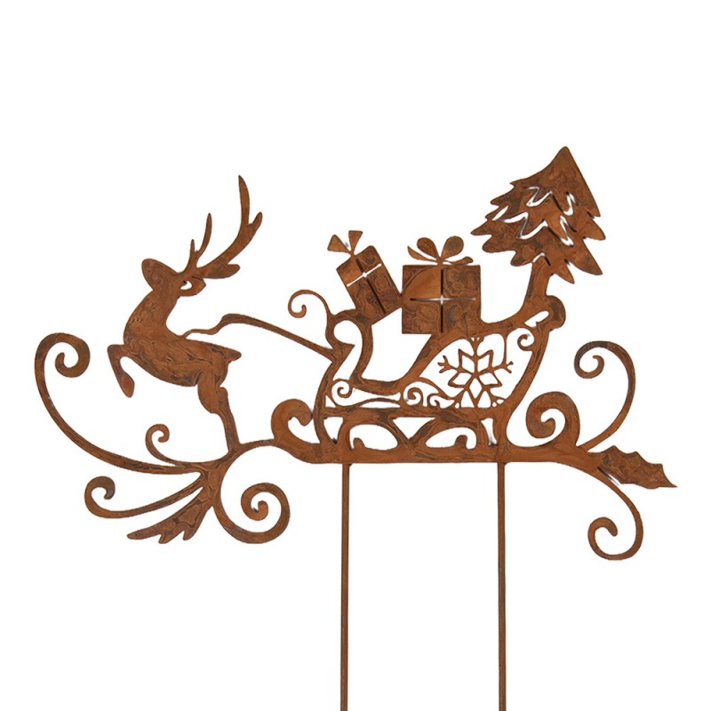 Edelrost-Gartenstecker Weihnachtsschlitten mit Rentier Braun Metall 19x1x45 cm von Clayre & Eef (6Y6095)