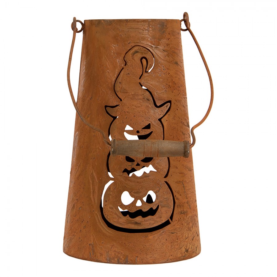 Halloween Metall-Laterne Kürbis Windlicht Edelrost Braun Ø 14x23 cm von Clayre & Eef (6Y6102)