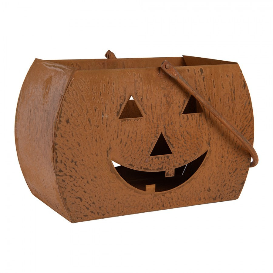 Halloween Metall-Pflanzkorb Kürbis Laterne Edelrost Braun 30x15x19 cm von Clayre & Eef (6Y6103)