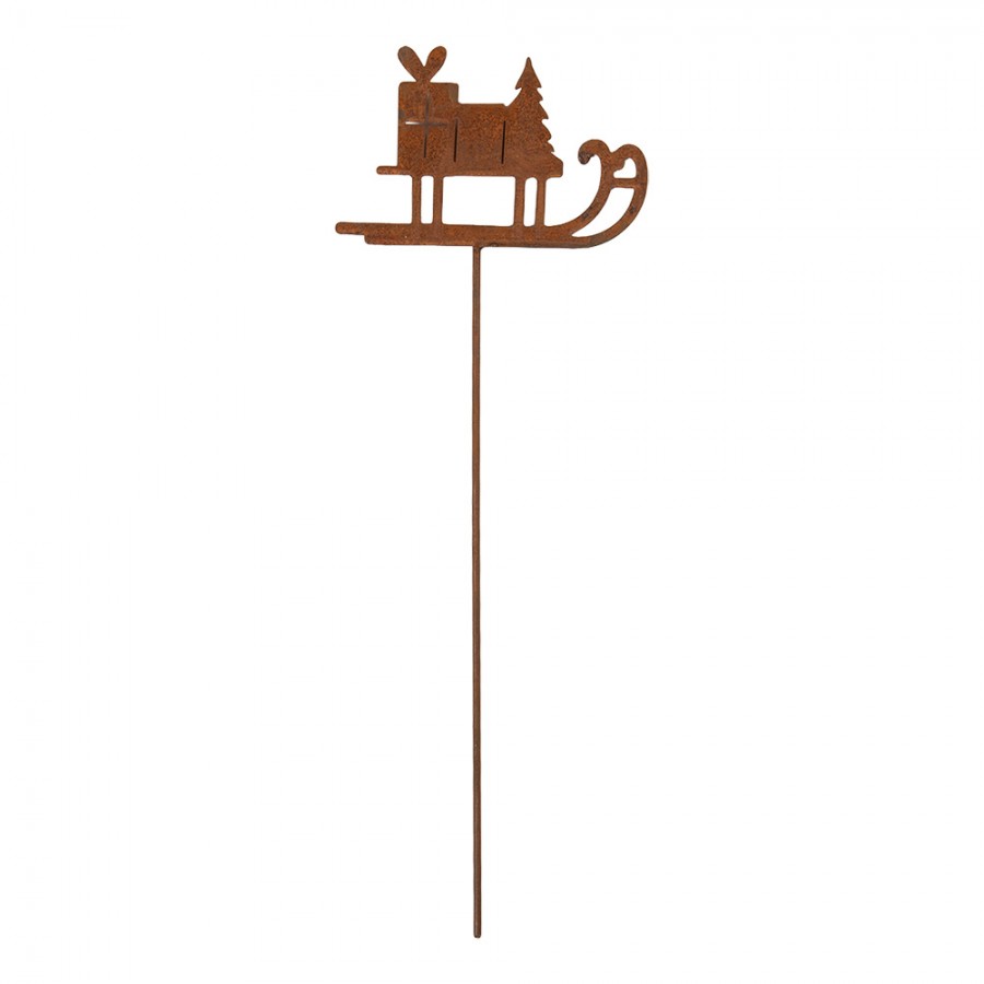 Edelrost-Gartenstecker Weihnachtsschlitten Braun Metall 12x1x38 cm von Clayre & Eef (6Y6114)
