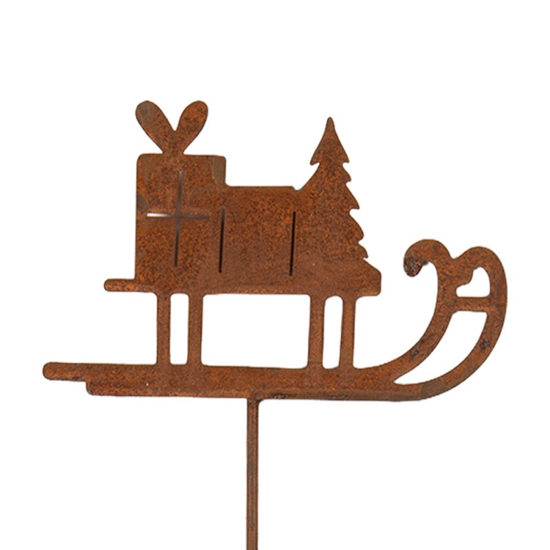 Edelrost-Gartenstecker Weihnachtsschlitten Braun Metall 12x1x38 cm von Clayre & Eef (6Y6114)