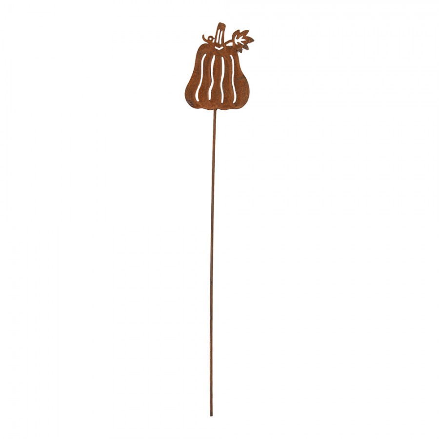 Halloween Gartenstecker Kürbis mit Blatt Edelrost Braun 7x1x40 cm von Clayre & Eef (6Y6119)