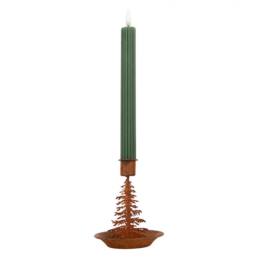 Edelrost-Kerzenständer Tannenbaum mit Tropfschale Rostbraun Ø 11x13 cm Metall von Clayre & Eef (6Y6121)