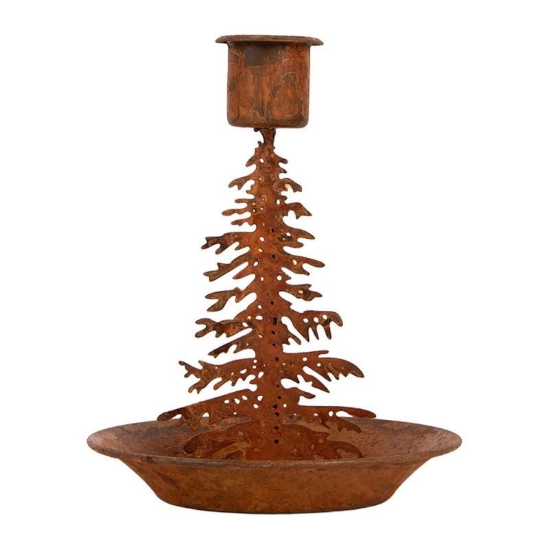 Edelrost-Kerzenständer Tannenbaum mit Tropfschale Rostbraun Ø 11x13 cm Metall von Clayre & Eef (6Y6121)