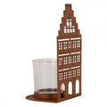 Clayre & Eef Teelichthalter Lichthaus Grachtenhaus Stufengiebel Metall Rost Glaseinsatz 8x8x15 cm (6Y6125)