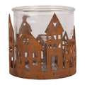 Clayre & Eef Teelichthalter Häuserzeile Dorfsilhouette Metall Rost Klarglaseinsatz Ø 11x10 cm (6Y6127)
