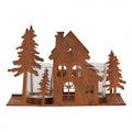 Clayre & Eef Teelichthalter Lichthaus Waldhütte Tannen Rostoptik 2 Glaseinsätze 2-flammig 20x8x12 cm (6Y6132)