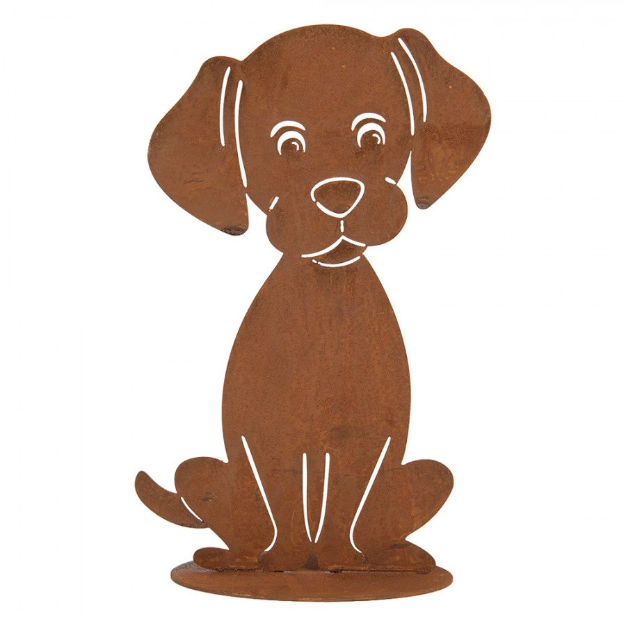 Gartendekoration Hund Labrador-Welpe sitzend Metall Rost-Optik 13x11x20 cm von Clayre & Eef (6Y6138)