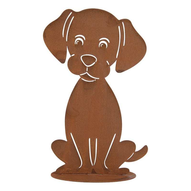 Gartendekoration Hund Labrador-Welpe sitzend Metall Rost-Optik 13x11x20 cm von Clayre & Eef (6Y6138)