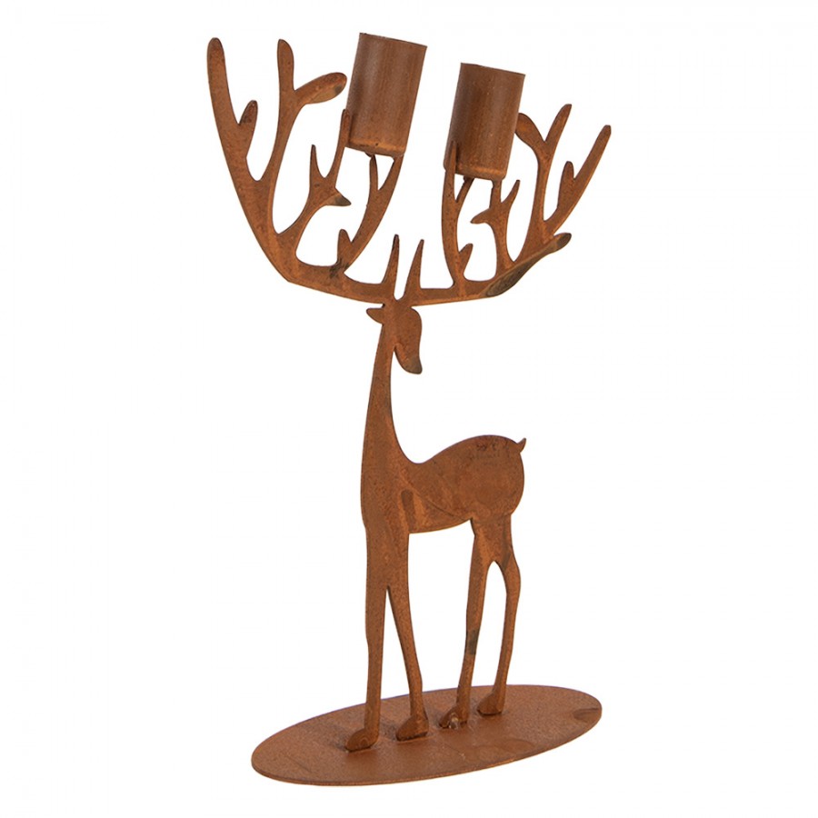 Edelrost-Kerzenständer Hirsch 2-flammig Rostbraun 20x15x25 cm Metall für Stabkerzen von Clayre & Eef (6Y6140)