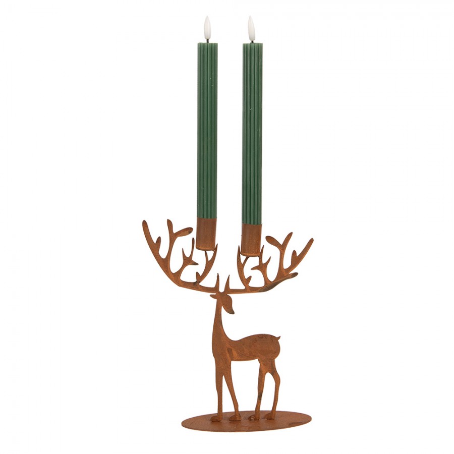 Edelrost-Kerzenständer Hirsch 2-flammig Rostbraun 20x15x25 cm Metall für Stabkerzen von Clayre & Eef (6Y6140)