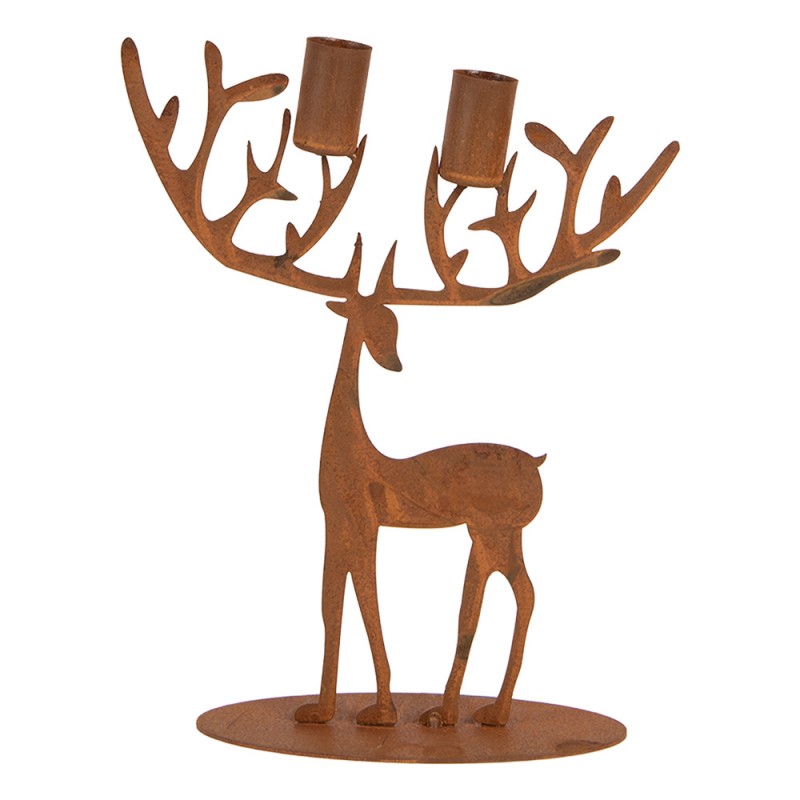 Edelrost-Kerzenständer Hirsch 2-flammig Rostbraun 20x15x25 cm Metall für Stabkerzen von Clayre & Eef (6Y6140)