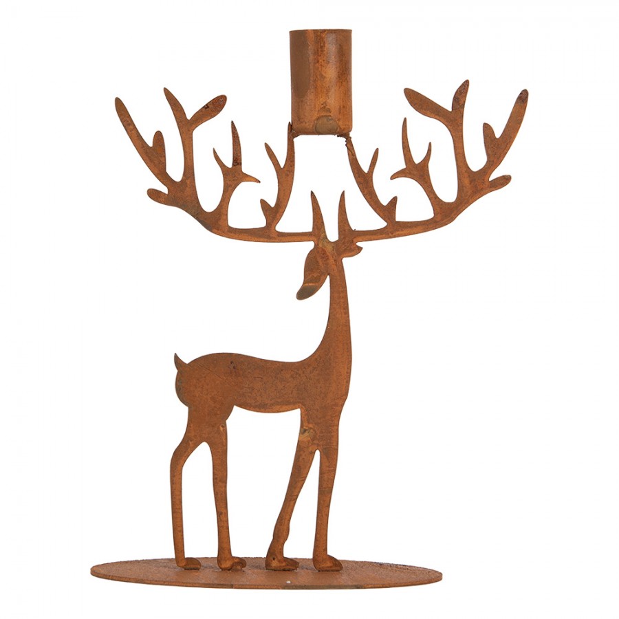 Edelrost-Kerzenständer Hirsch Geweihkrone Rostbraun 16x12x21 cm Metall von Clayre & Eef (6Y6141)