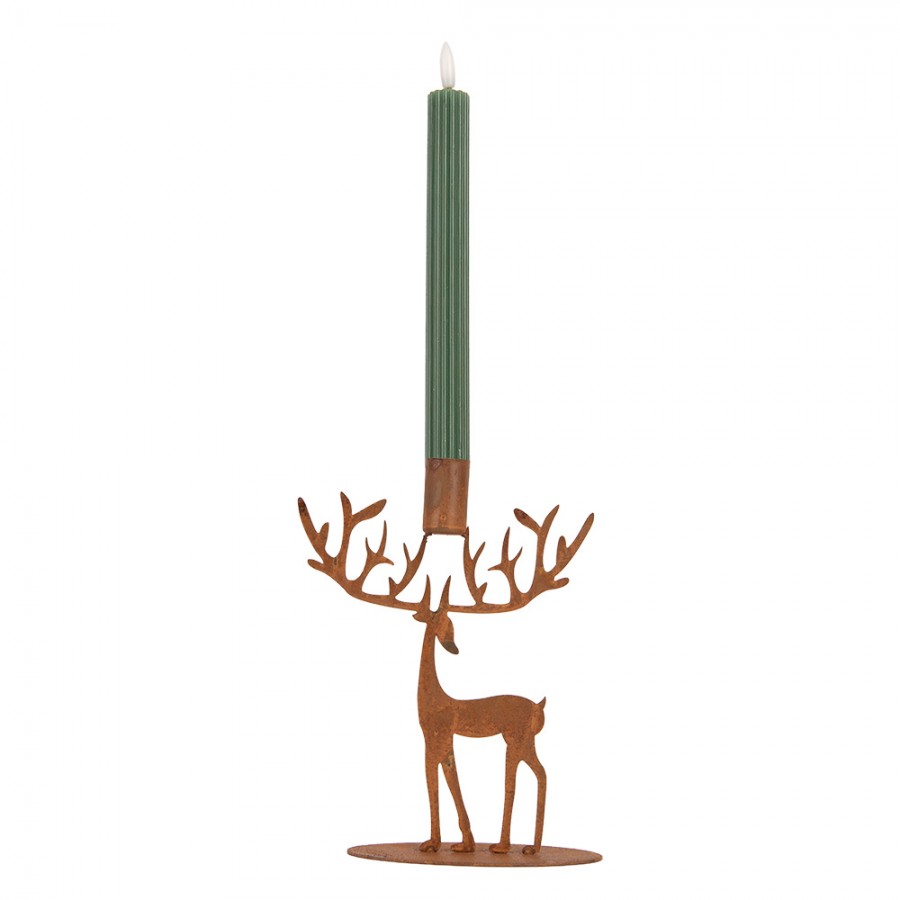 Edelrost-Kerzenständer Hirsch Geweihkrone Rostbraun 16x12x21 cm Metall von Clayre & Eef (6Y6141)