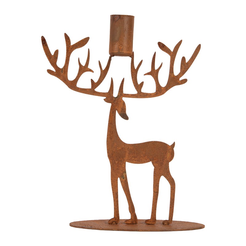 Edelrost-Kerzenständer Hirsch Geweihkrone Rostbraun 16x12x21 cm Metall von Clayre & Eef (6Y6141)