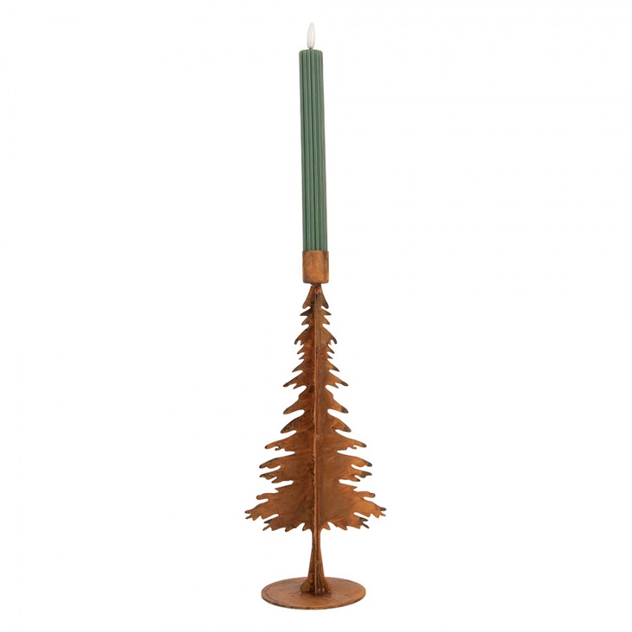 Edelrost-Kerzenständer Tannenbaum schlank Rostbraun 15x10x34 cm Metall von Clayre & Eef (6Y6144)