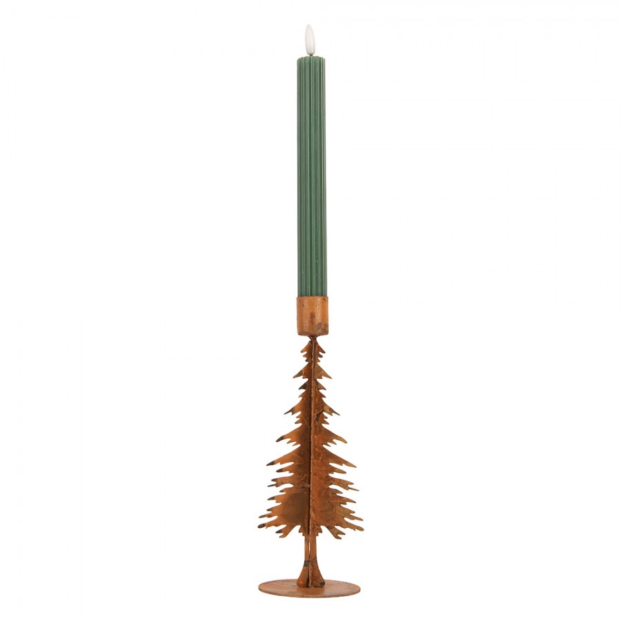 Edelrost-Kerzenständer Tannenbaum schlank Rostbraun 9x7x24 cm Metall von Clayre & Eef (6Y6145)