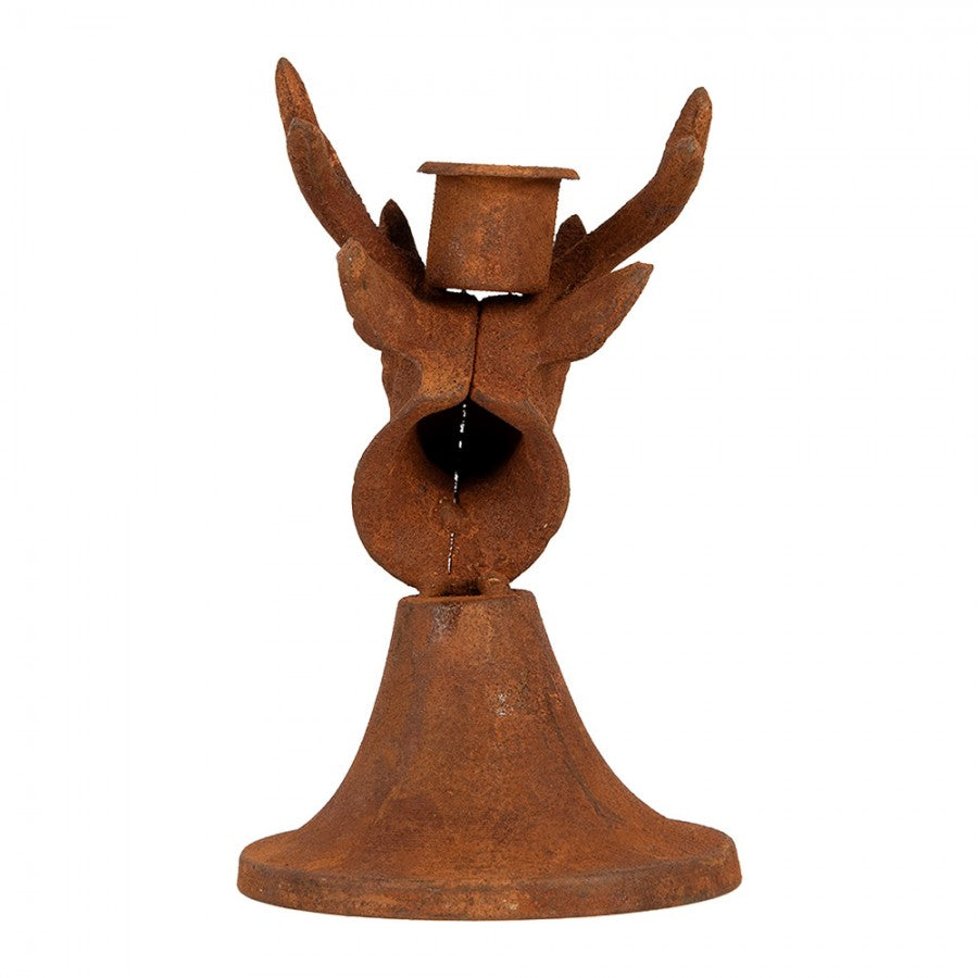 Edelrost-Kerzenständer Hirschkopf auf Glockenfuß Rostbraun 8x8x9 cm Metall von Clayre & Eef (6Y6172)