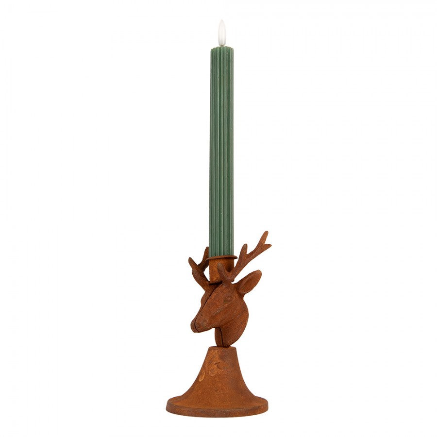 Edelrost-Kerzenständer Hirschkopf auf Glockenfuß Rostbraun 8x8x9 cm Metall von Clayre & Eef (6Y6172)